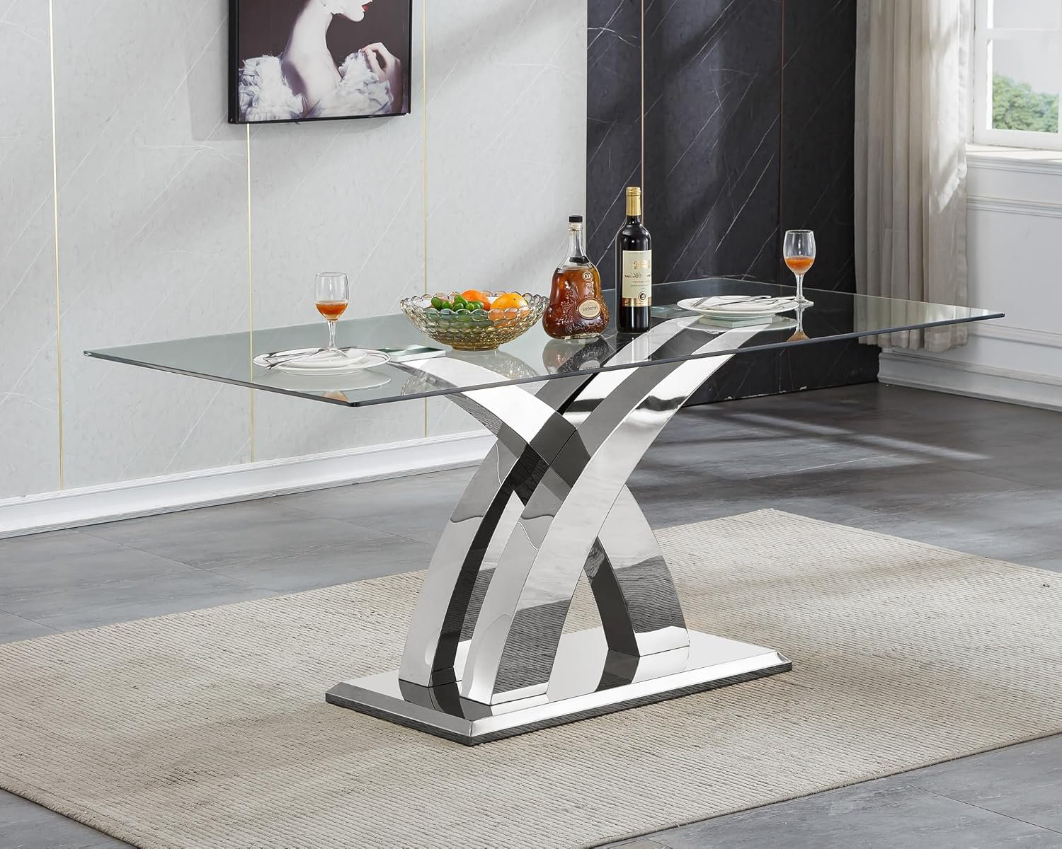 Mercer41 70" Modern Glass Dining Table for 4-8 People, Clear Glass ...